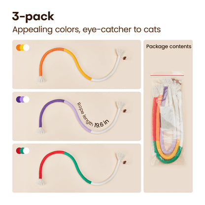 Potaroma 3-Pack Organic Cotton Snake Shape Interactive Cat Chew Ropes - 3-Pack Value Dental Care Toys for Indoor Kittens, Teeth Cleaning, Quiet Play, More Exercise, Calming