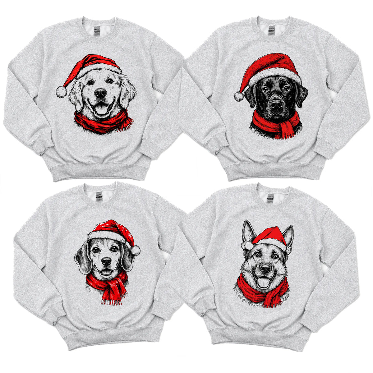 Santa Paws Christmas Dog Sweatshirt, 50 Dog Breeds in Festive Santa Hat Sweatshirt, Dog Lover Shirt, Funny Christmas Gift Sweatshirt