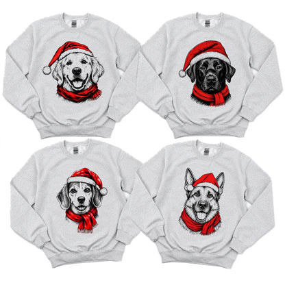 Santa Paws Christmas Dog Sweatshirt, 50 Dog Breeds in Festive Santa Hat Sweatshirt, Dog Lover Shirt, Funny Christmas Gift Sweatshirt