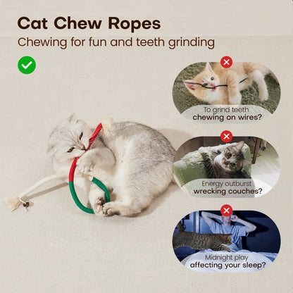 Potaroma 3-Pack Organic Cotton Snake Shape Interactive Cat Chew Ropes - 3-Pack Value Dental Care Toys for Indoor Kittens, Teeth Cleaning, Quiet Play, More Exercise, Calming